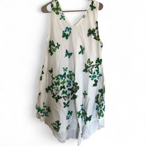 Mariposa White and Green Floral Midi Dress